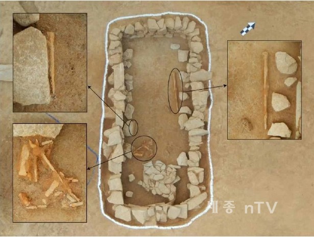 백제 석곽묘 유물 출토 모습